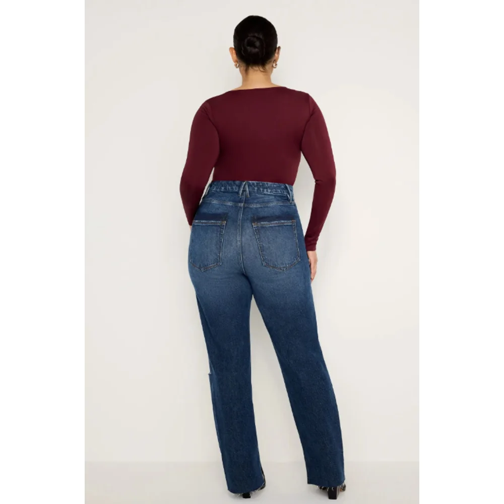 Good American Good Boy Split Hem High Waisted Straight Leg Jeans 15 Plus 32x32